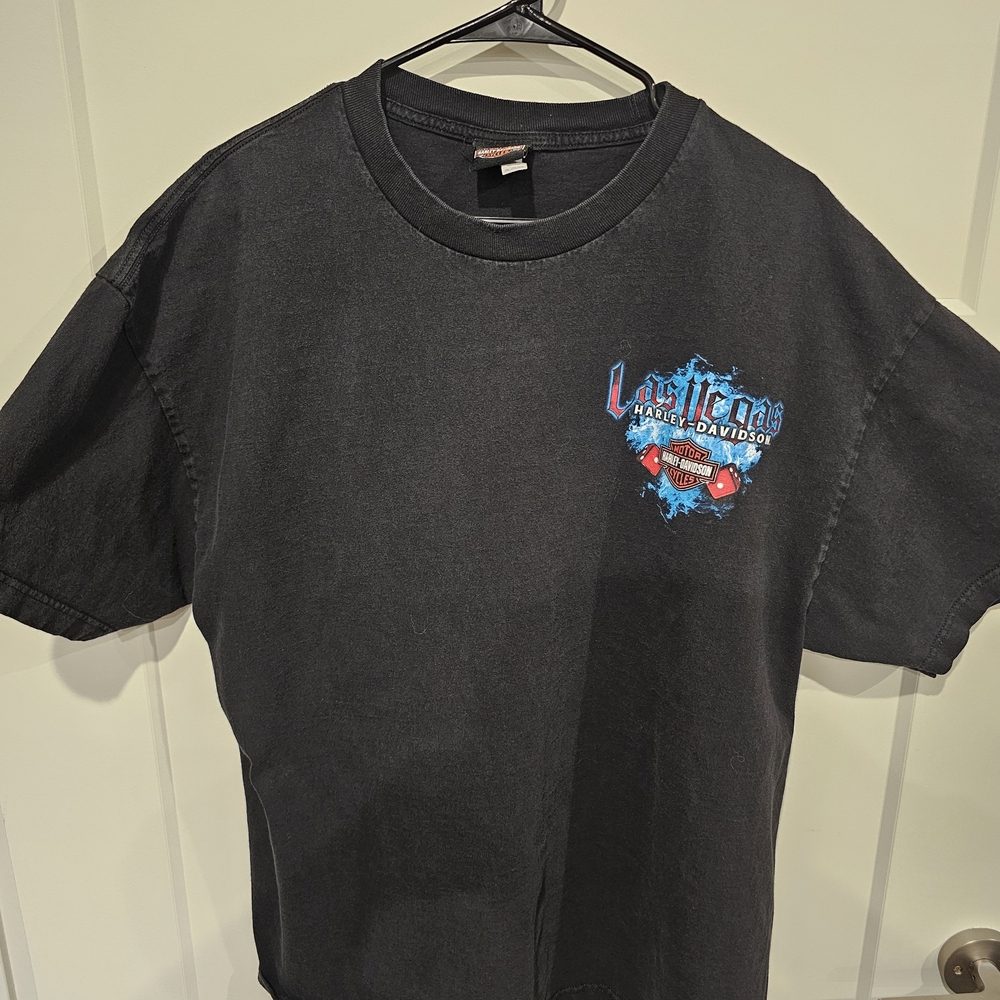 Harley-Davidson Black Tee with Blue and Red Chest Emblem